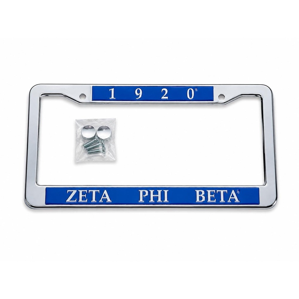 Zeta Phi Beta License Plate Frame Blue White 1920 Stainless Steel D9 Sorority